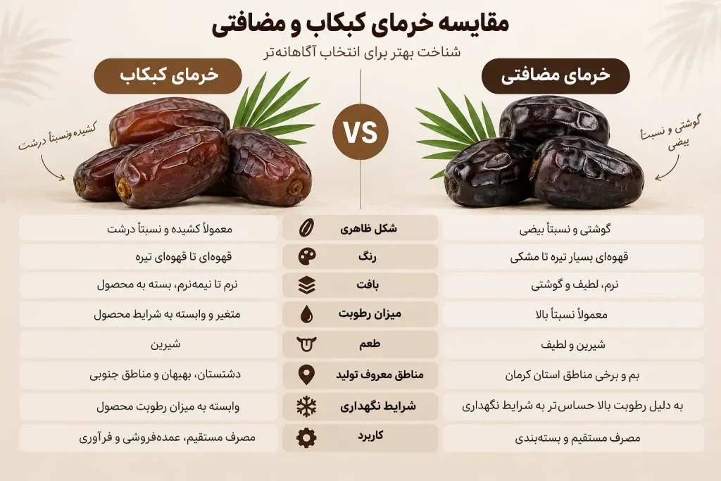 اینفوگرافیک تفاوت خرمای کبکاب و مضافتی